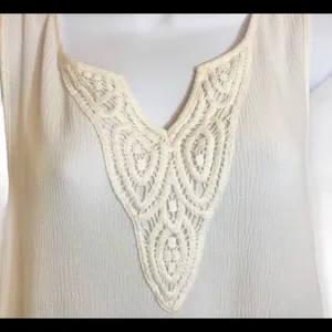 Boho Ombre Dip-Dye Sleeveless Tunic Top Cream Navy Crochet Lace V-Neck Blouse L thumbnail 5