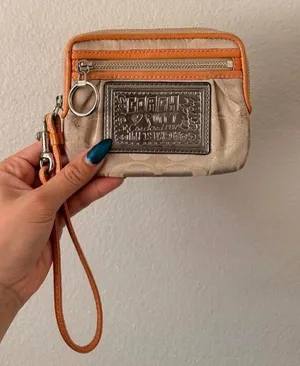 Vintage Tan and Orange Coach Poppy Camera Wristlet Wallet thumbnail 1