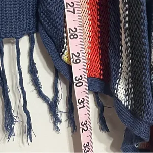 Billabong Women Fringe Cardigan Sweater Med Longline Colorful‎ Stripe Boho Open thumbnail 9