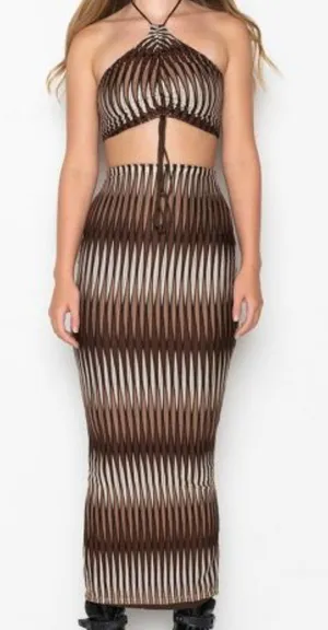 Brown and Cream Maxi Dress set thumbnail 1