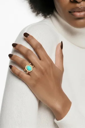 &merci Women’s Stainless Steel Gold Tone Faux Turquoise Adjustable Ring Size 6-9 thumbnail 1