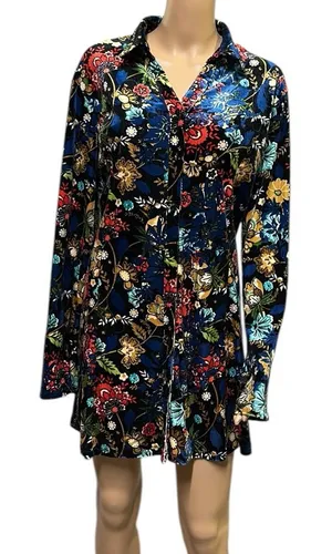 Velvet Serengeti Multicolored Floral Print Button Up Long Sleeve Dress Womens XL thumbnail 1