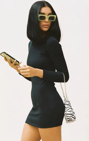 Princess Polly Black Mini Dress Long Sleeve thumbnail 1