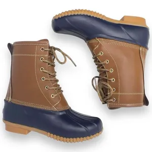 Khombu Letty Tan Leather Blue Rubber Lace Up Lined Winter Duck Boots Size 5M thumbnail 4