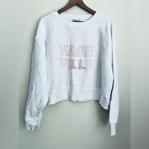 Chicka-d washed pink Nashville Boots White Cropped Corded Graphic Sweatshirt XL thumbnail 2