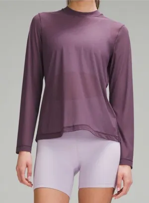 Lululemon Keyhole Mesh Long Top in Grape Tristle Purple- Size 8 thumbnail 1