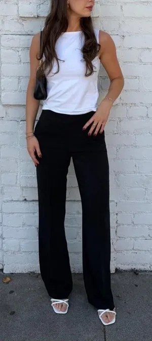 H&M Black wide leg high rise slack pants sz 4 #preppy #business #timeless thumbnail 1