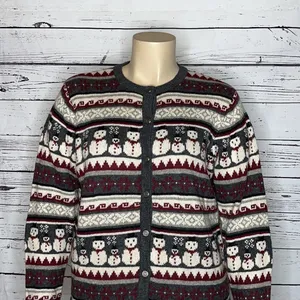 Croft & Barrow NWT Size XL Snowman Button Wool Blend Christmas Sweater Cardigan thumbnail 2