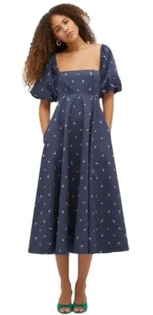 Hill House Home Matilda Dress in Blue Medium Womens Floral Rosette Print Puff thumbnail 1