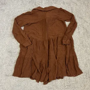 Sézane Selena Tiered Mini Dress Womens 38 US 6 Brown Tie Neck Tunic Top Stretch thumbnail 7