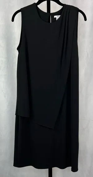 bar III Dress Womens Medium Black Drapey Sleeveless Keyhole Button Cocktail Midi thumbnail 1