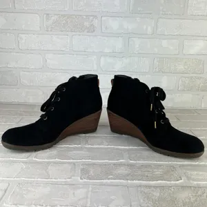 Dr Scholls Ankle Booties Womens 9 M Black Faux Suede Wedge Lace Up Zipper Nelly thumbnail 9