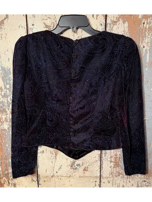 Vintage Warren Petites Black Velvet Evening Top Sparkly Paisley Pattern Small thumbnail 6