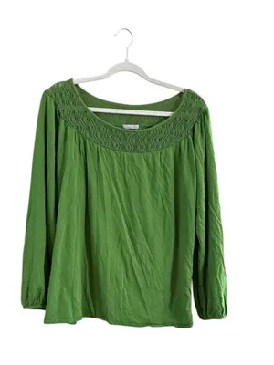 Old Navy Bright Green Square-Neck Smocked Yoke Blouse thumbnail 2