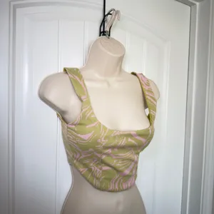 Zara Women’s Small Green Pink Abstract Swirl Corset Crop Top Y2K Retro Casual thumbnail 3