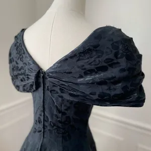 Vintage 80s 90s Off Shoulder Jacquard Short Dress Goth Black Green XS thumbnail 12