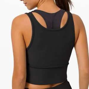 lululemon athletica power pivot ribbed tank top tight fit cropped black size 2 thumbnail 3