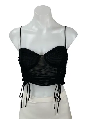 Princess Polly Black Mesh Sheer Sleeveless Bustier Corset Tie Crop Top Size S thumbnail 1
