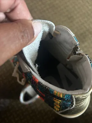 P448 Women’s White High-Top Leather Sneakers with Multicolor Woven Panels thumbnail 8