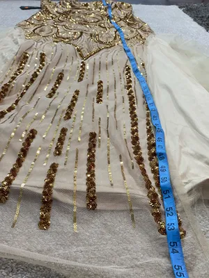Strapless Gold Sequin Evening Column Dress Size L thumbnail 12