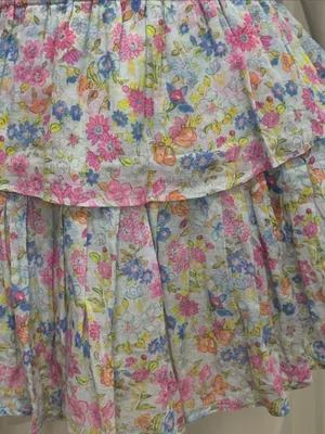 LoveShackFancy 100% Cotton Smocked Ruffle Mini Dress Blue & Pink Floral Size XS thumbnail 7