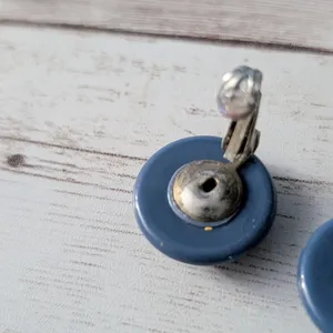 Vintage Clip On Earrings Just Over 0.75" Dark Blue Domed Circle Retro thumbnail 6