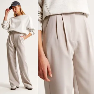 Abercrombie & Fitch NWT Sloane Curve Love Tailored Wide Leg Pant in Light Taupe thumbnail 5