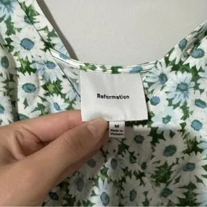 Reformation Beauden Sleeveless V Neck Crepe Midi Dress White Green Floral M thumbnail 8