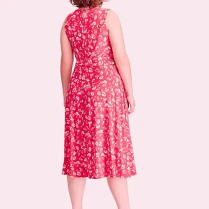 Ralph‎ Lauren Peach Floral Fit Flare Sleeveless Stretch Midi Dress Size 10 thumbnail 2