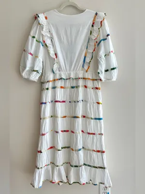 Farm Rio Mixed Off-White Prints Midi Dress, Size Large, NWT thumbnail 16