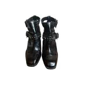 Zara Black Faux Crocodile Skin Pattern Reptile Heel Ankle Booties EUR 37 US‎ 6.5 thumbnail 2