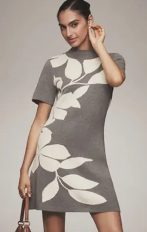 ANTHROPOLOGIE Nina Short-Sleeve Mock Neck Mini Dress XS thumbnail 1