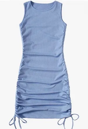 Sleeveless Ruched Bodycon Dress - Light Blue thumbnail 1