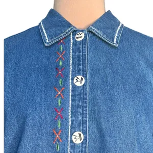 Vintage Oversized Embroidered Denim‎ Jacket Boho Cowgirl Southwestern Festival thumbnail 4