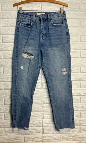 Vervet Distressed Mom Jeans Women 25 Blue Excellent‎ High Rise Raw Hem VT1151 thumbnail 1