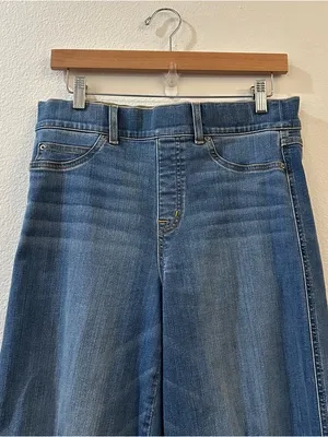 SPANX Seamed Front Wide Leg Denim Jeans Size Medium Vintage‎ Indigo thumbnail 3