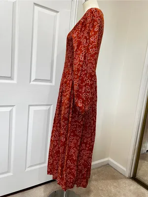 Susina Floral Smocked Bodice & Tiered Midi Dress Orange Burnt Orange Size Large thumbnail 9