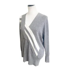 Rag & Bone Sweater Womens XS Gray Diagonal Stripe Merino Wool V-Neck Preppy thumbnail 4