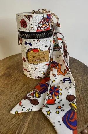 Circus Print Mini Barrel Bag Charm Keychain Case AirPods Coin Pouch NWT thumbnail 1