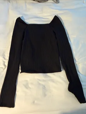 Madewell Black Ribbed Off-Shoulder Long Sleeve Top thumbnail 4