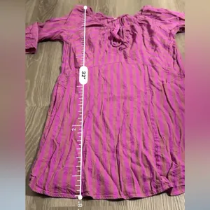 Free People Folk Town Linen Blend Purple‎ & Tan Striped Mini Dress Size S thumbnail 9