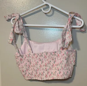Altar’d State Floral Pink Ruffle Crop Top thumbnail 2