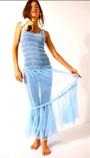 Free people let’s talk tutu slip nwot sheer boho revolve dress gown summer blue thumbnail 1