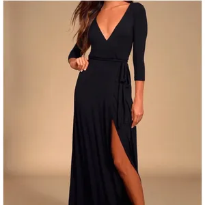 Lulus Garden District Size Large Black 3/4 Sleeve Wrap Maxi Dress Elegant thumbnail 4