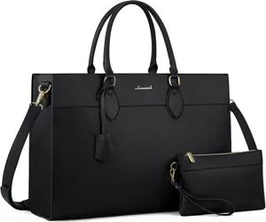 LOVEVOOK Leather Laptop Bag and Clutch 2-Piece Set Black thumbnail 1