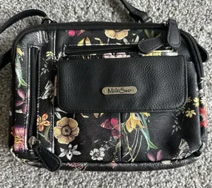Beautiful Black Floral Print Multi Sac Crossbody Purse‎ Bag So Many Pockets! thumbnail 1