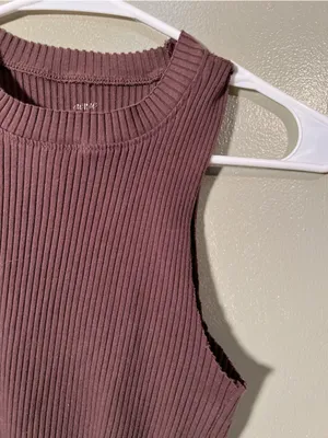 Aerie Women's Size XS Ribbed Sleeveless Tank Top Chocolate Brown Crew Neck Raw thumbnail 3