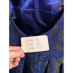 Allure Bridals Bridesmaids Navy Blue Brocade Fit Flare Pleated Dress Size‎ 14 thumbnail 8