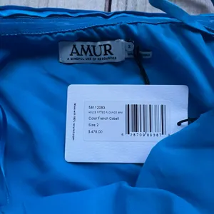 Amur Kelce Cobalt Blue Pleated Flounce Mini Dress thumbnail 12