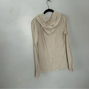 Barbell Workout Lightweight Hoodie Womens Large Beige Gym Pullover thumbnail 5